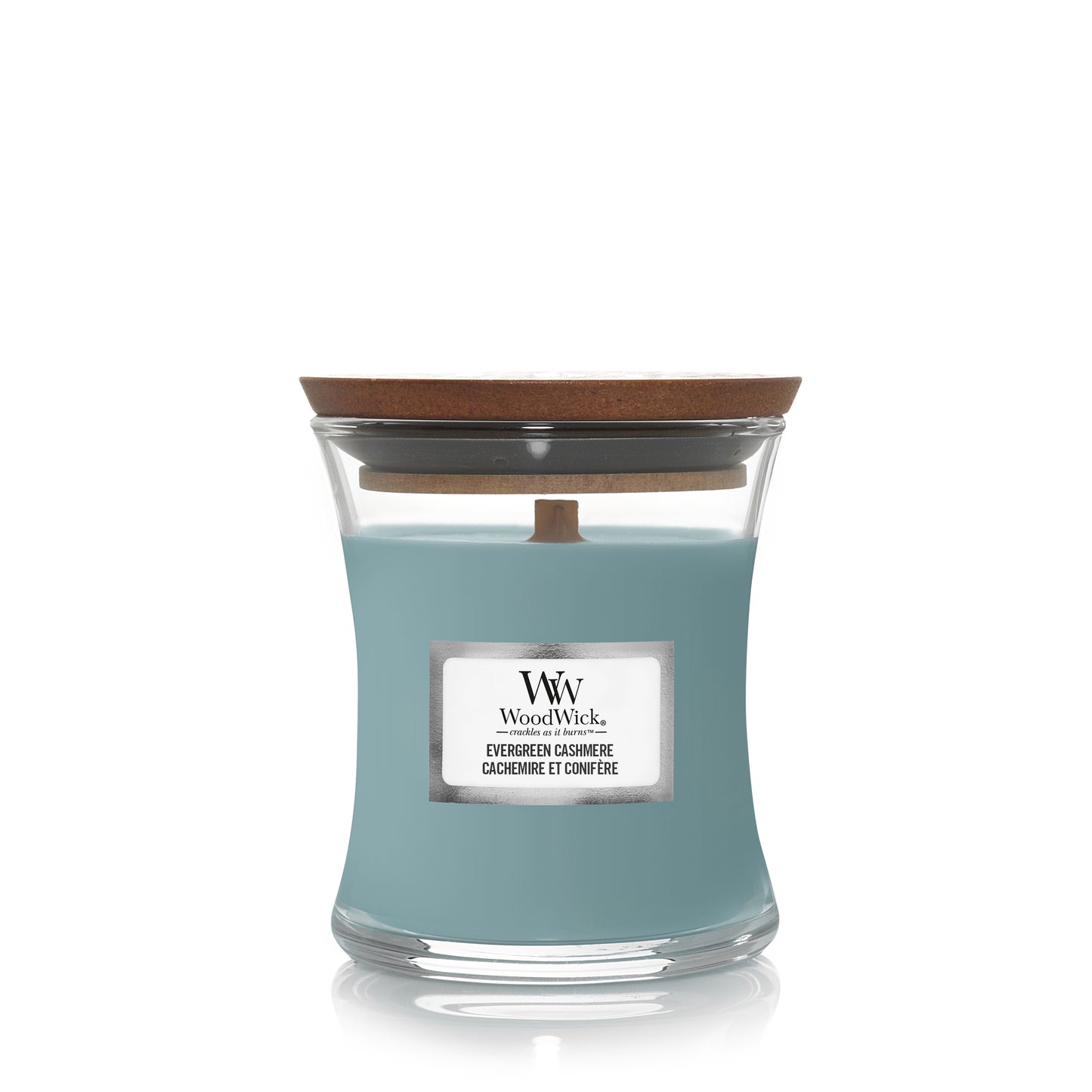 Evergreen Cashmere Mini WoodWick 85g dennen kasjmier winter deksel