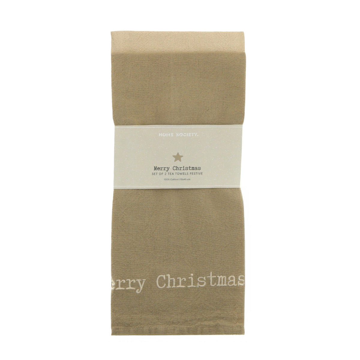 Theedoek Festive Merry Kerst 2-pack - Taupe
