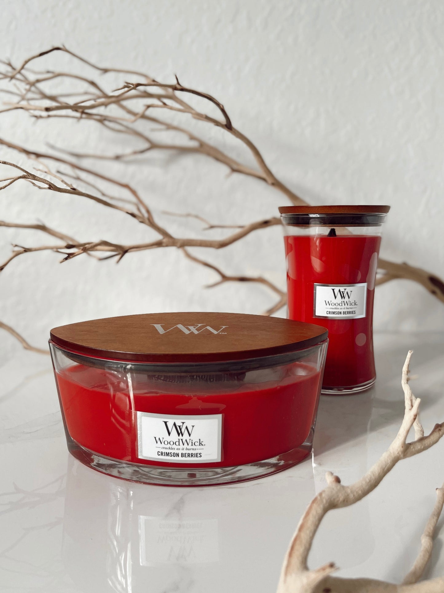 WoodWick Crimson Berries sfeerfoto knisperend haardgeluid