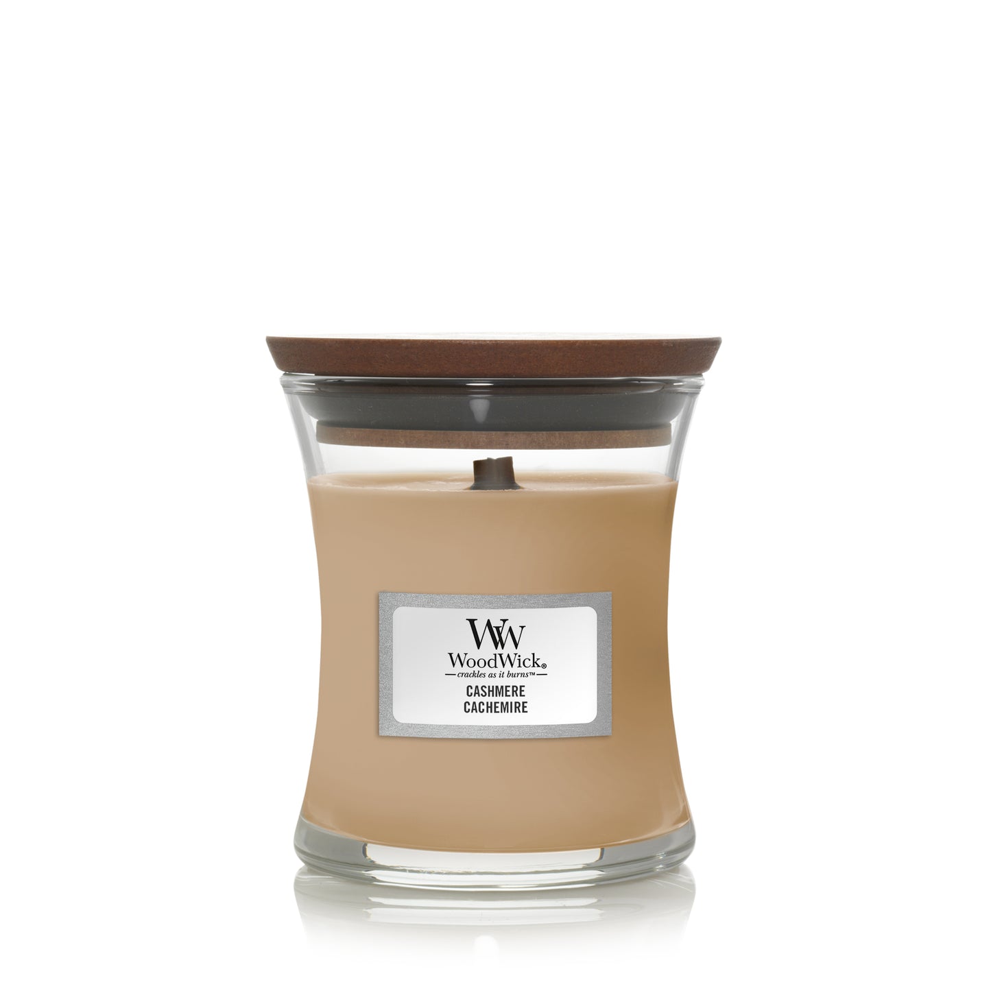 Cashmere Mini WoodWick 85g 7x8cm luxe fluweelzacht houten deksel