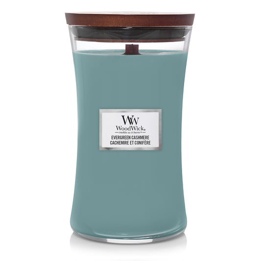 Evergreen Cashmere Large WoodWick 610g 130 uur luxe wintergeur dennenbalsem