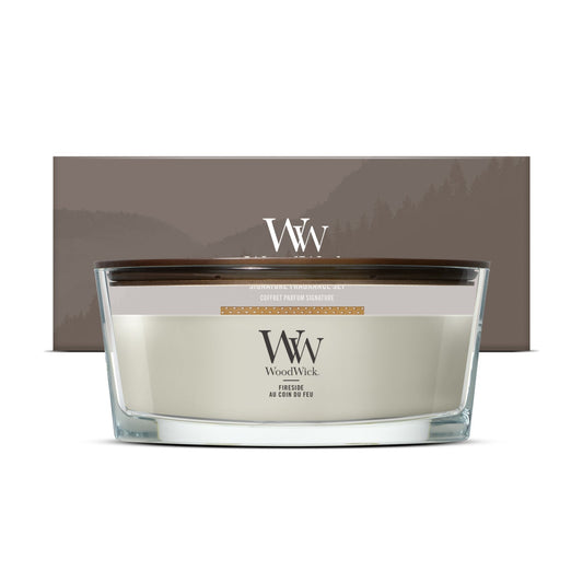 Cadeauset Ellipse geurkaars Fireside van WoodWick in geschenkdoos