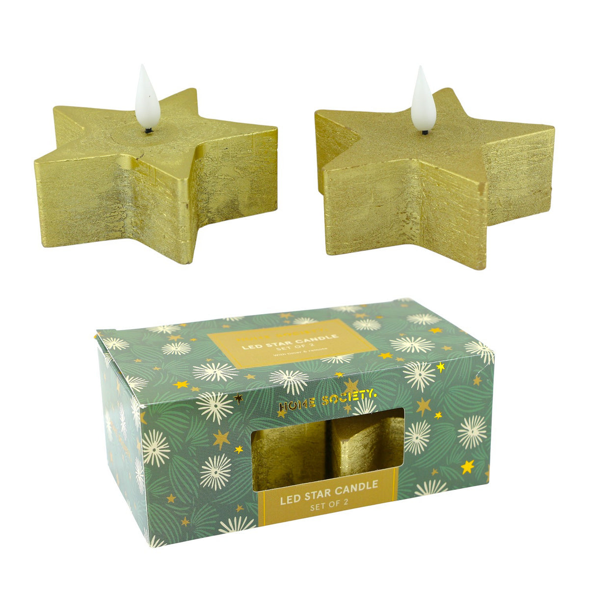 LED Kaars Star set van 2 LED - Goud