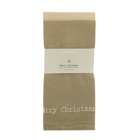 Theedoek Festive Merry Kerst 2-pack - Taupe