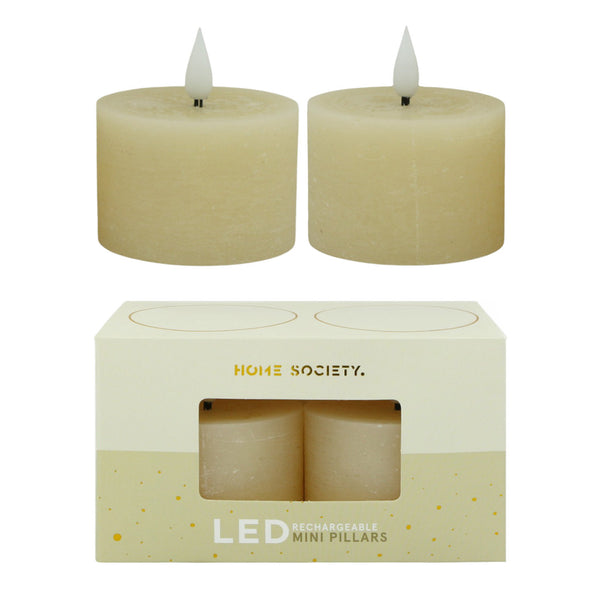 Home Society Rechargeable LED Mini Pillar Candles, set of 2