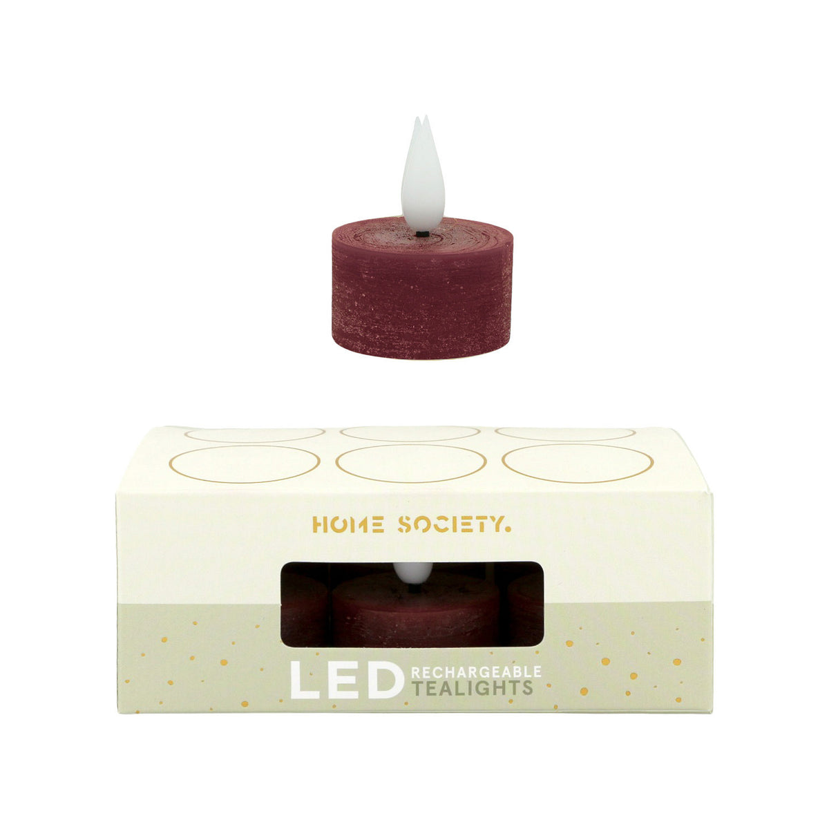 LED Theelichtjes oplaadbaar set van 6 - Bourgondisch Rood