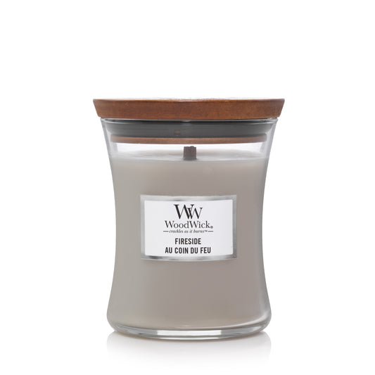 Fireside Mini WoodWick 85g 7x8cm kampvuur geur houten deksel