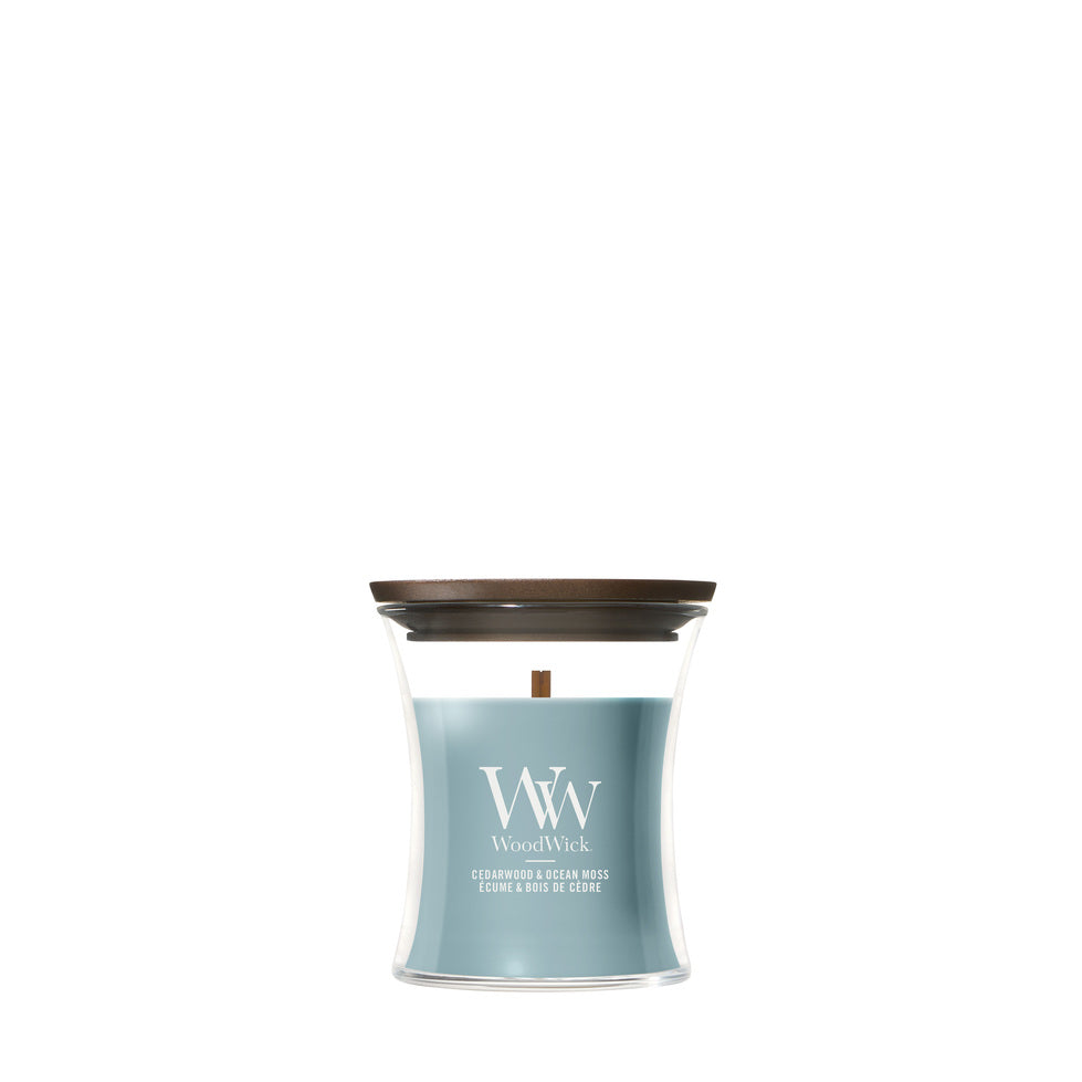 WoodWick Cedarwood & Ocean Moss geurkaars Mini