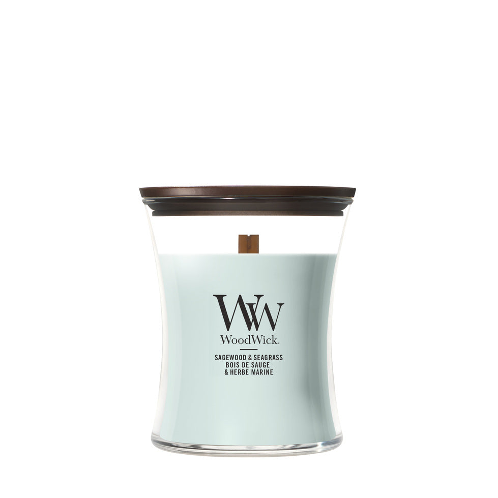 WoodWick Sagewood & Seagrass geurkaars Medium