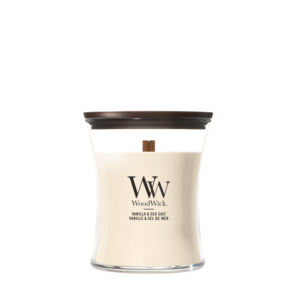 WoodWick Vanilla & Sea Salt geurkaars Medium