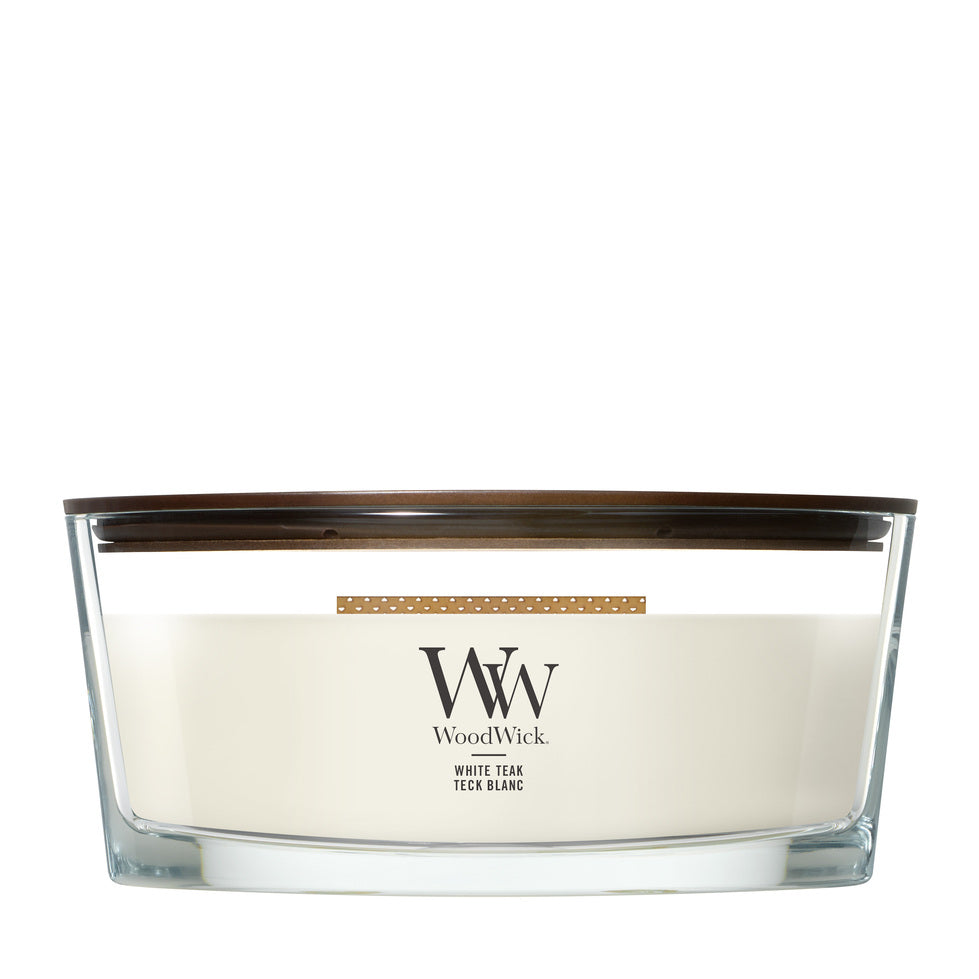 WoodWick White Teak geurkaars Ellipse