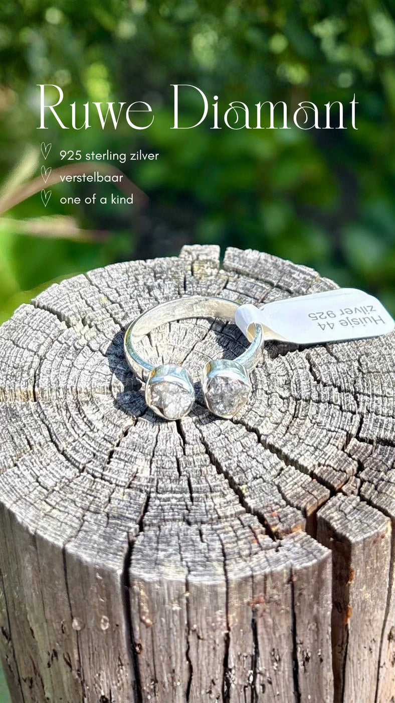 Ring met ruwe diamant van 925 sterling zilver bij Huisje 44