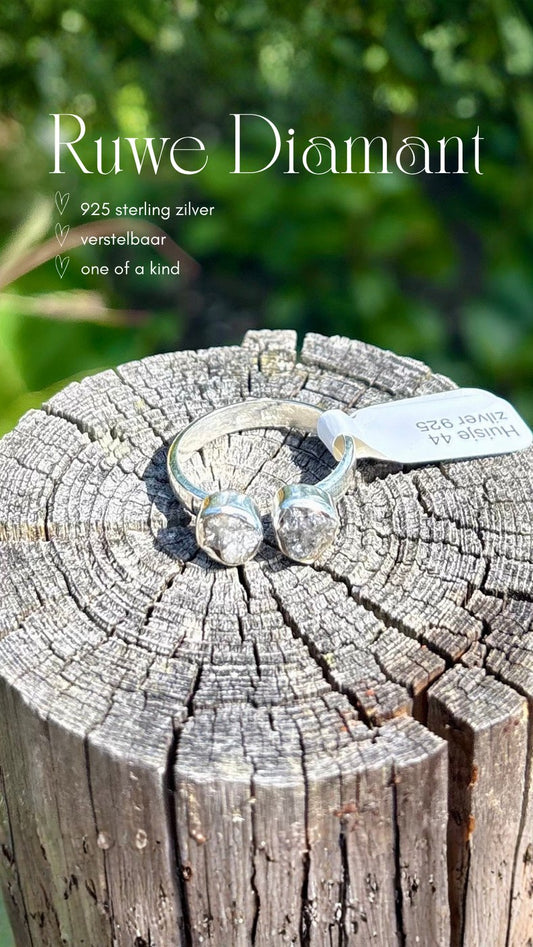 Ring met ruwe diamant van 925 sterling zilver bij Huisje 44